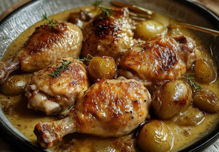 Smażone udka z kurczaka z cebulą i piwem