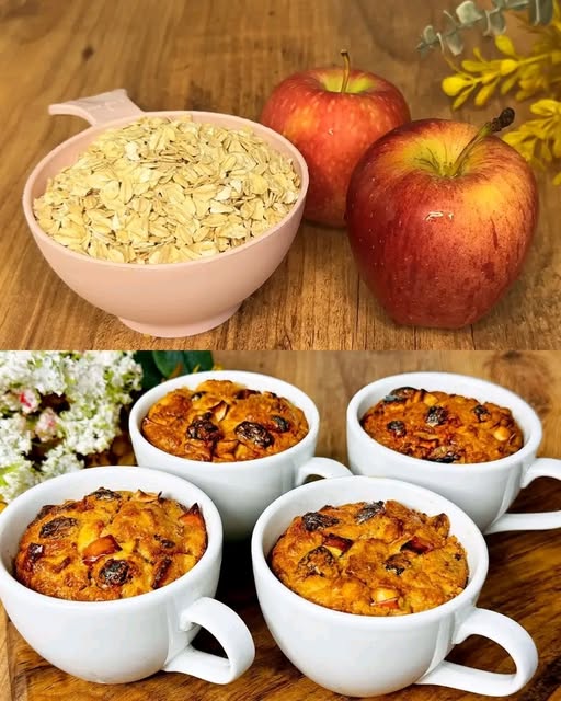 Owsianka i jabłko w filiżance. Nie jem cukru od roku. Schudłam 10 kg odkąd przestałam jeść biały cukier.