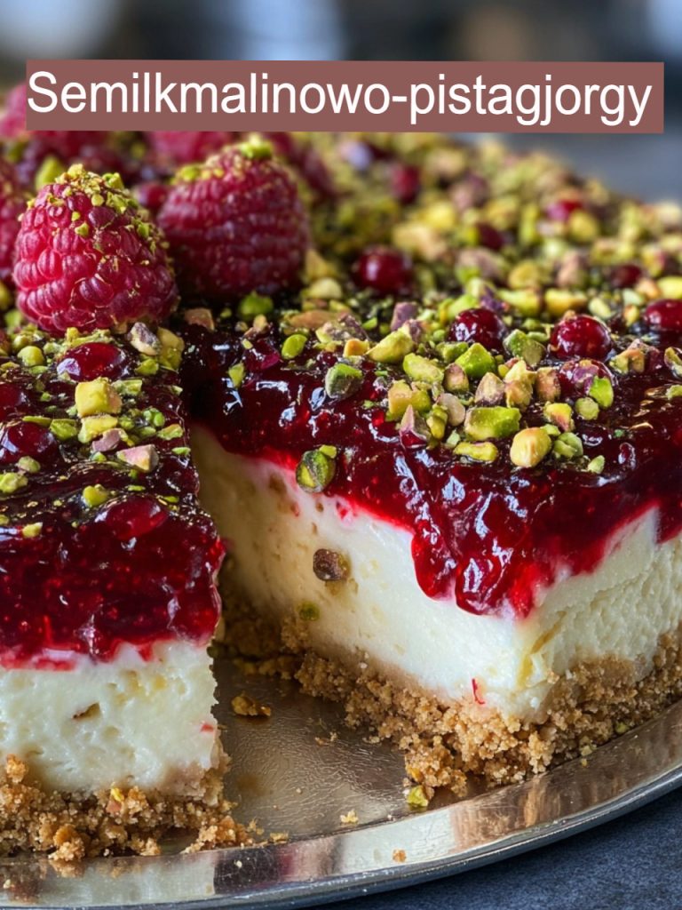 Sernik malinowo-pistacjowy z galaretką i chrupiącą posypką